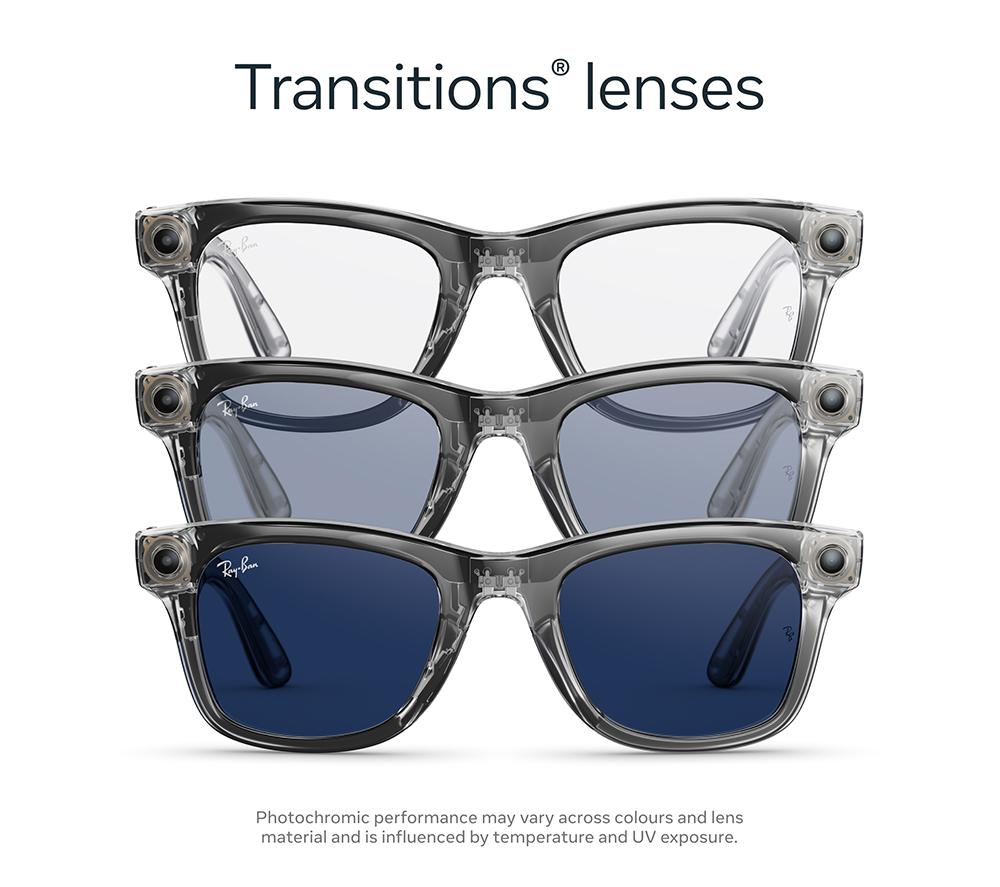 RAY-BAN META Wayfarer (Gen 2) Glasses - Shiny Transparent Grey with Clear to Sapphire Transitions Lenses