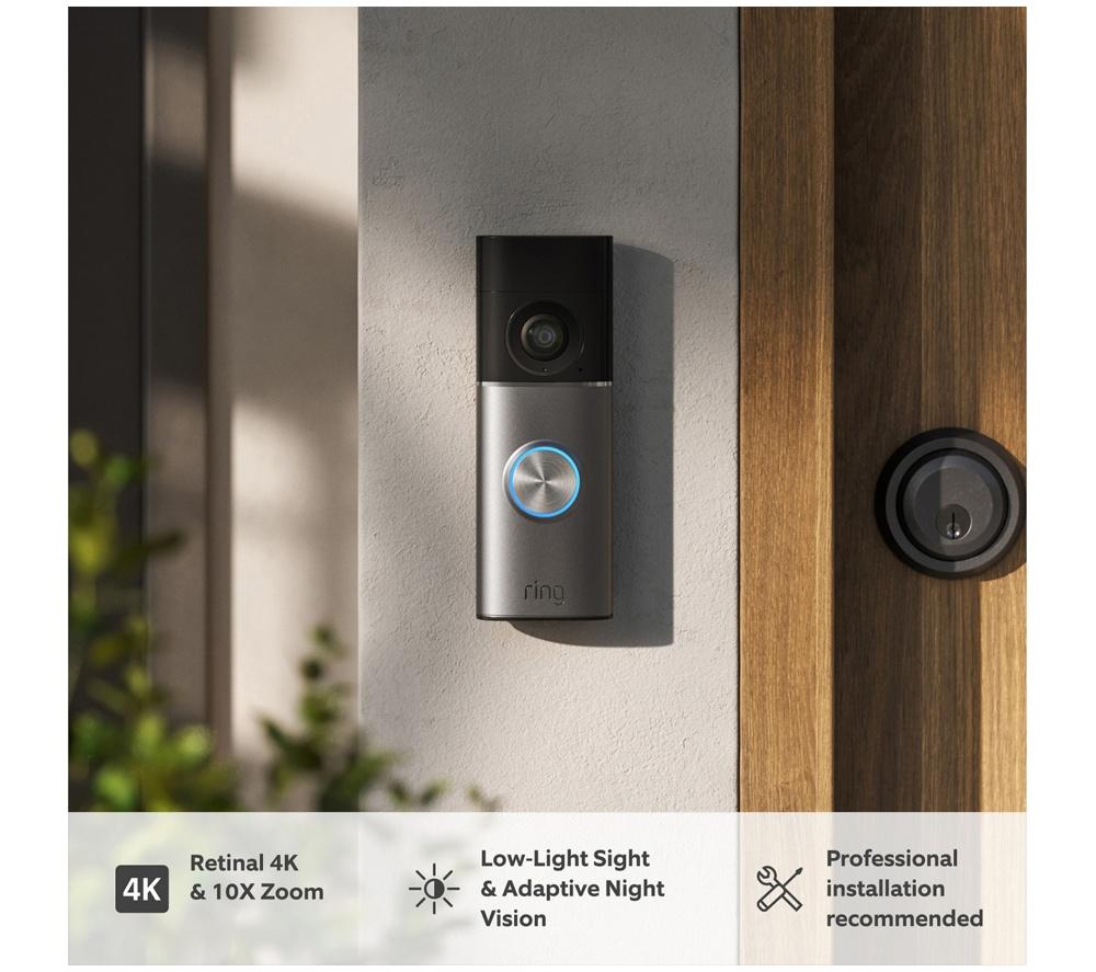 RING Wired Retinal 4K Video Doorbell Pro (Neueste Generation) mit Netzteil - Tiefsilber