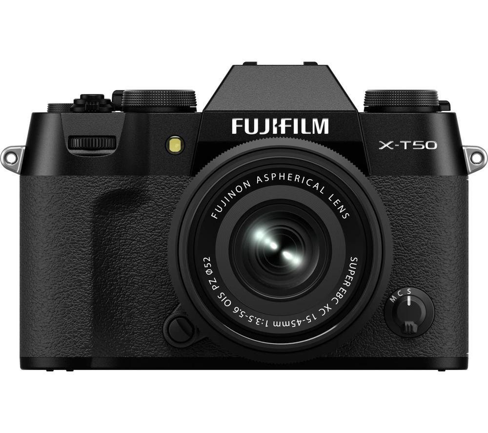 FUJIFILM X-T50 spiegellose Kamera mit FUJINON XC 15-45 mm f/3.5-5.6 OIS PZ Objektiv – Schwarz