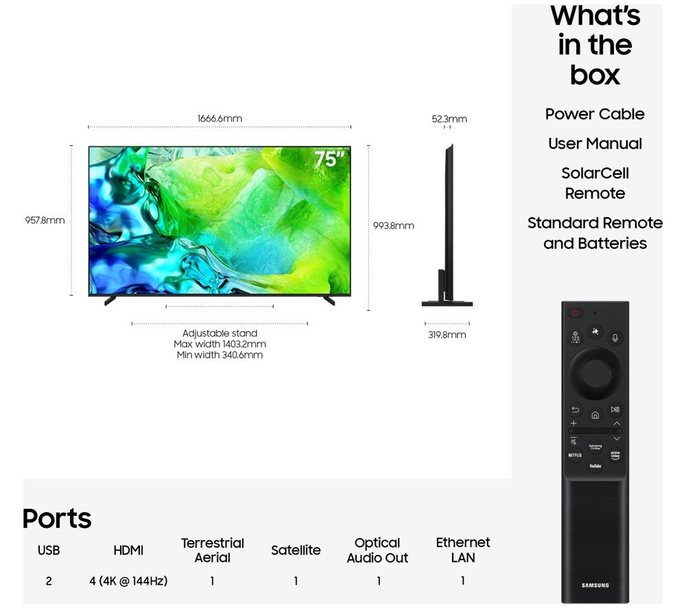 SAMSUNG QN80H 75" Neo QLED 4K Mini LED Vision AI Smart TV 2026 - QE75QN80H