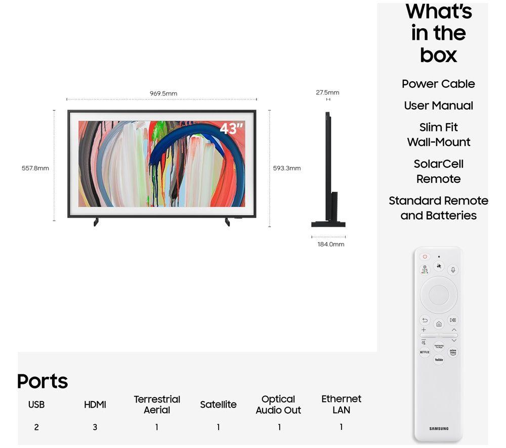 SAMSUNG The Frame (2026) 43" QLED 4K Art Mode Smart AI TV with Slim Fit Wall Mount - QE43LS03H