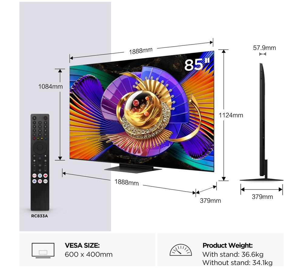 TCL C7L 85" SQD-Mini LED 4K HDR Smart Google TV - 85C7L-UK