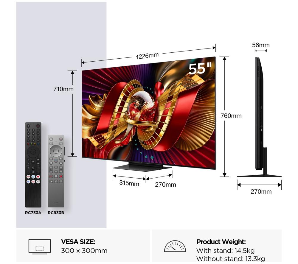 TCL C8L 55" SQD-Mini LED 4K HDR Smart Google TV - 55C8L-UK