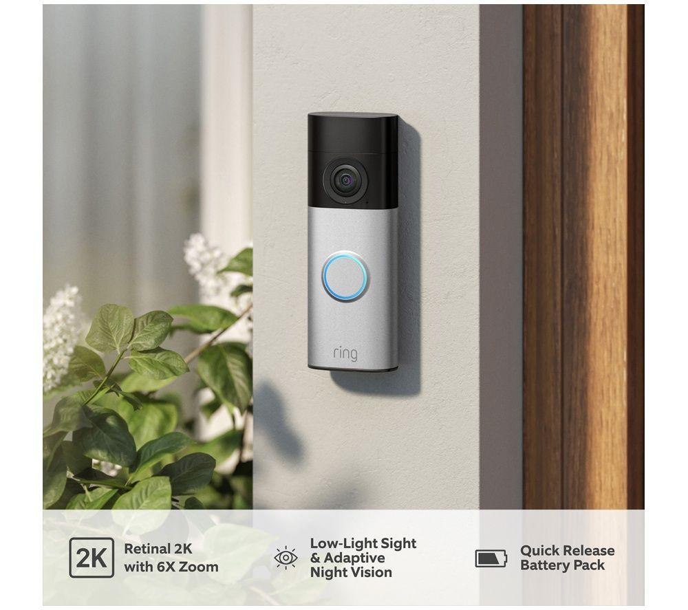 RING Battery Retinal 2K Video Doorbell Plus (Newest Gen) & Chime - Nickel Silver