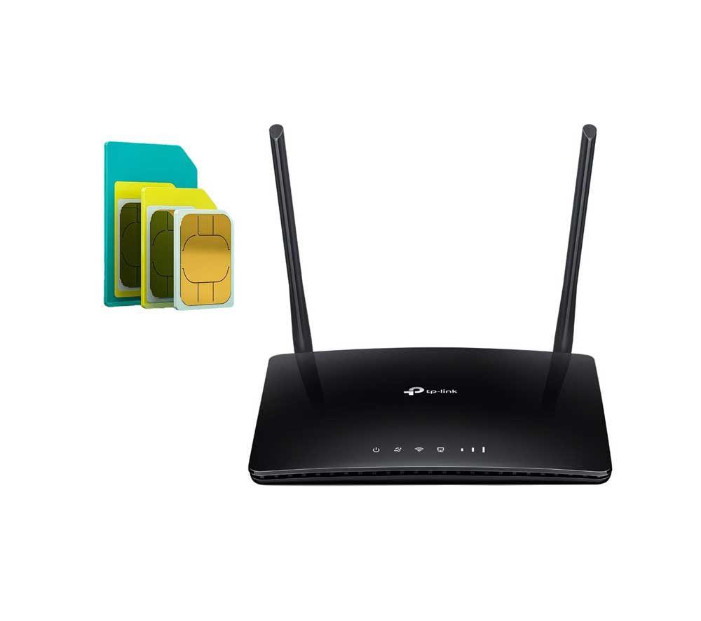 TP-LINK Archer MR200 WiFi 4G Router (AC 750, Dual-band) & 60 GB Data Pay As You Go SIM Card Bundle