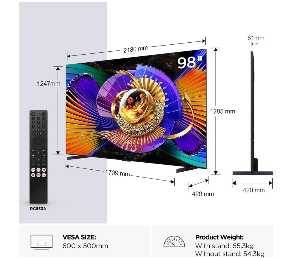 TCL C7L 98" SQD-Mini LED 4K HDR Smart Google TV - 98C7L-UK