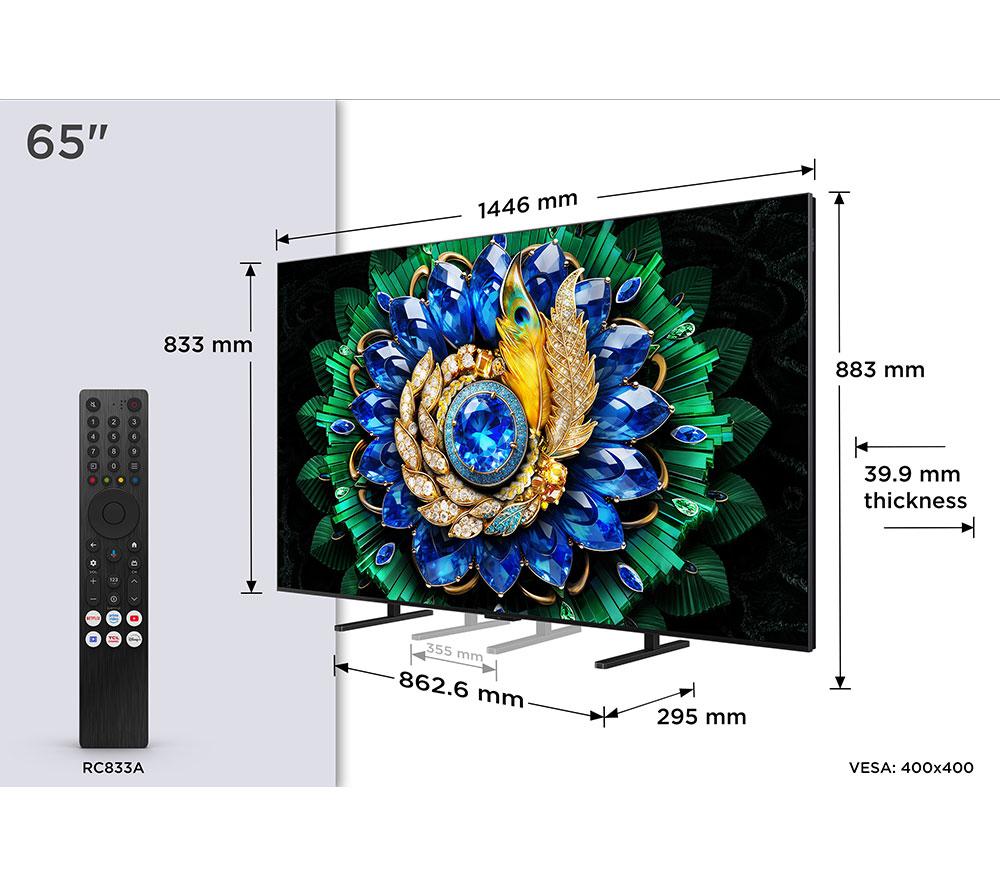TCL A400M 65" Premium QD-Mini LED 4K HDR Smart Google TV 2026 - 65A400M-UK