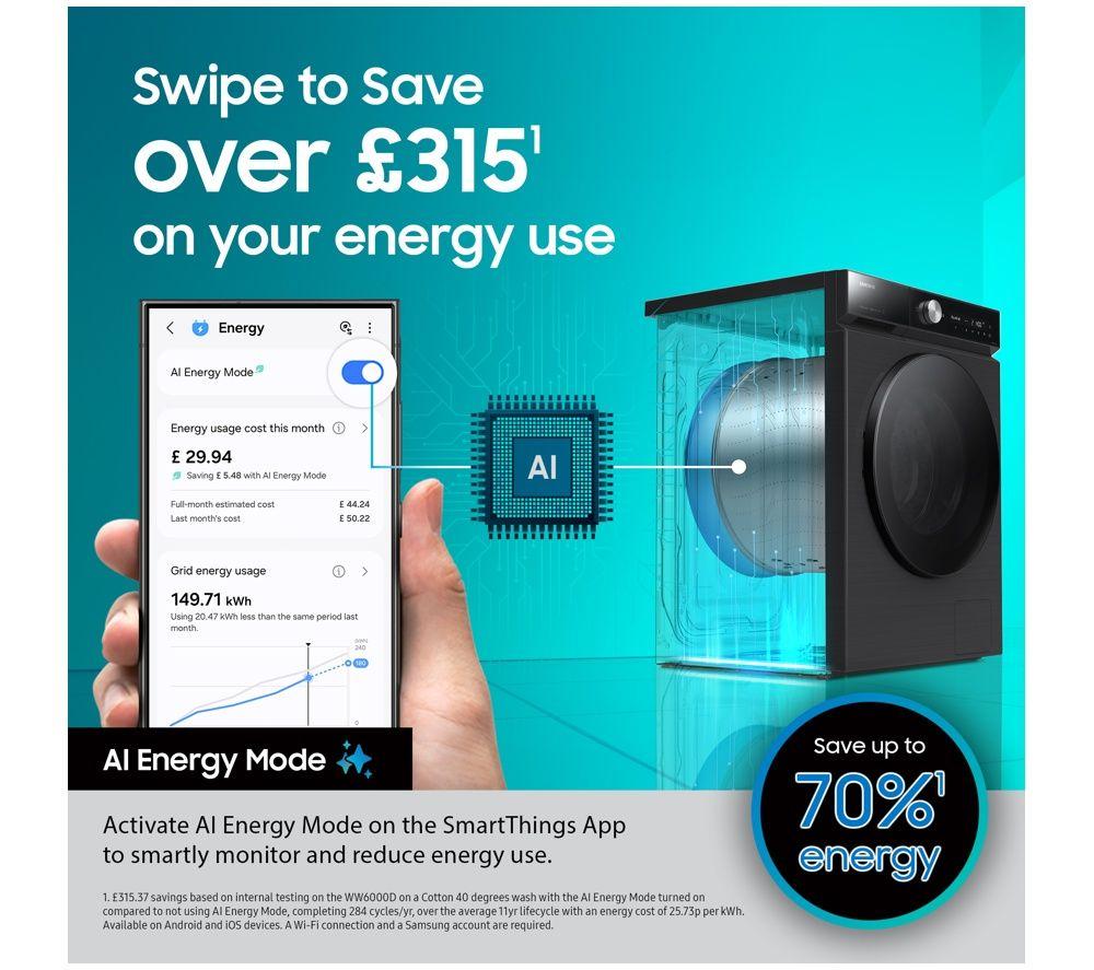 SAMSUNG Series 5 AI Energy WD90HG5U34BBEU WiFi-enabled 9 kg Washer Dryer - Black