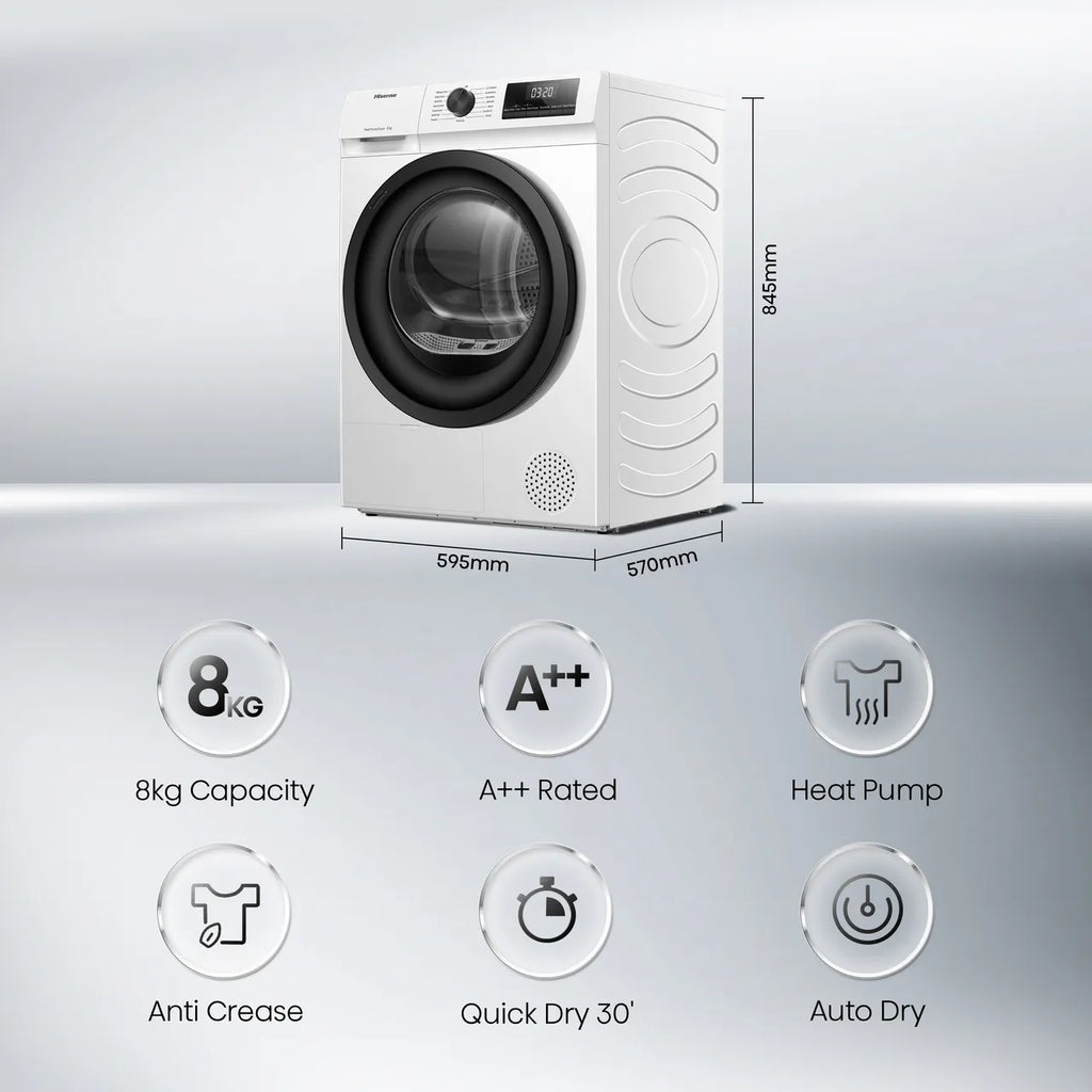 Secadora de Condensación con Bomba de Calor HISENSE 1Q Series DH1Q802BW2 de 8 kg - Blanca