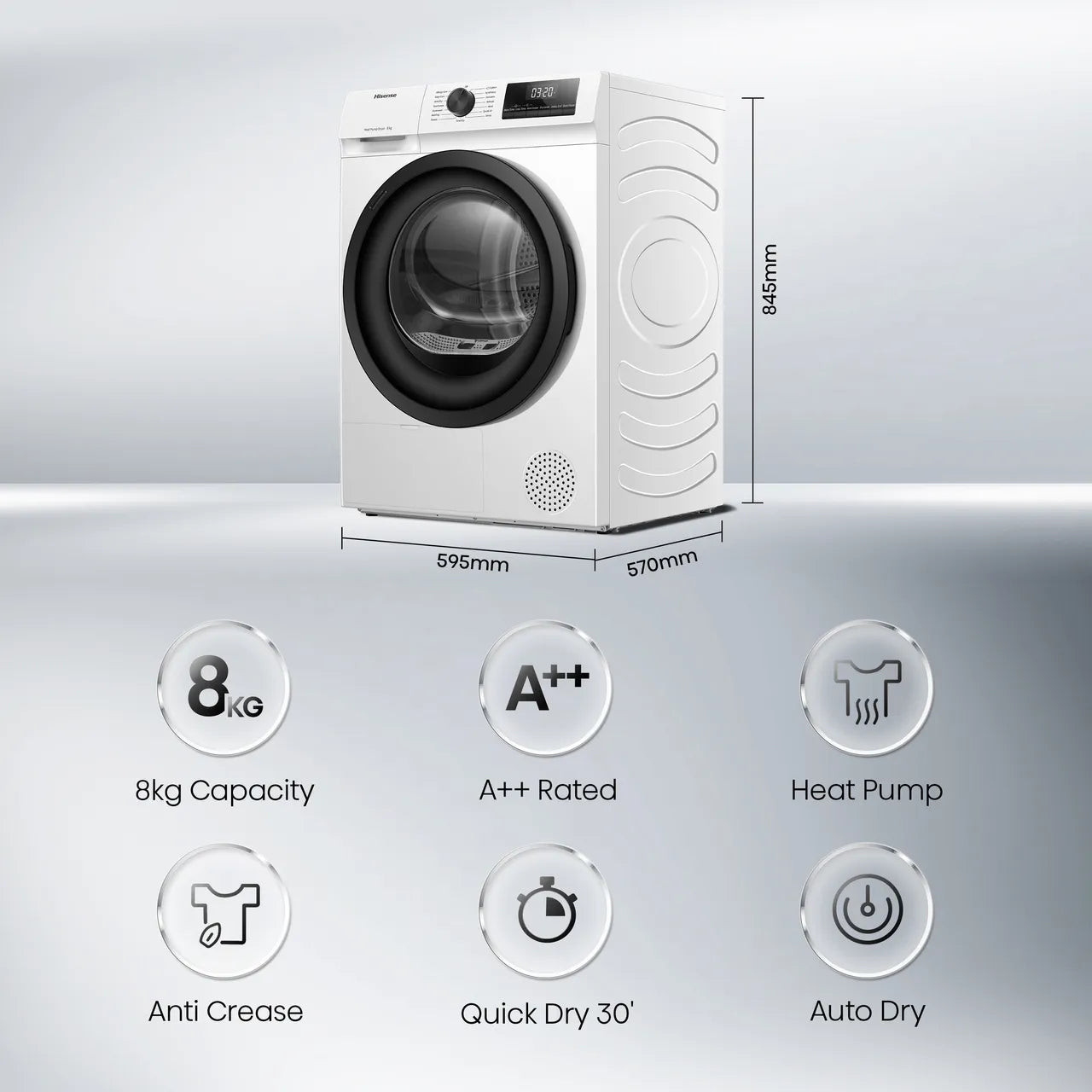 Secadora de Condensación con Bomba de Calor HISENSE 1Q Series DH1Q802BW2 de 8 kg - Blanca