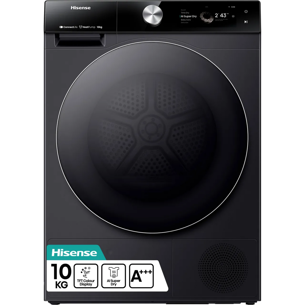 Secadora de bomba de calor HISENSE 7S Series DH7S107BB con IA y WiFi, 10 kg, color negro