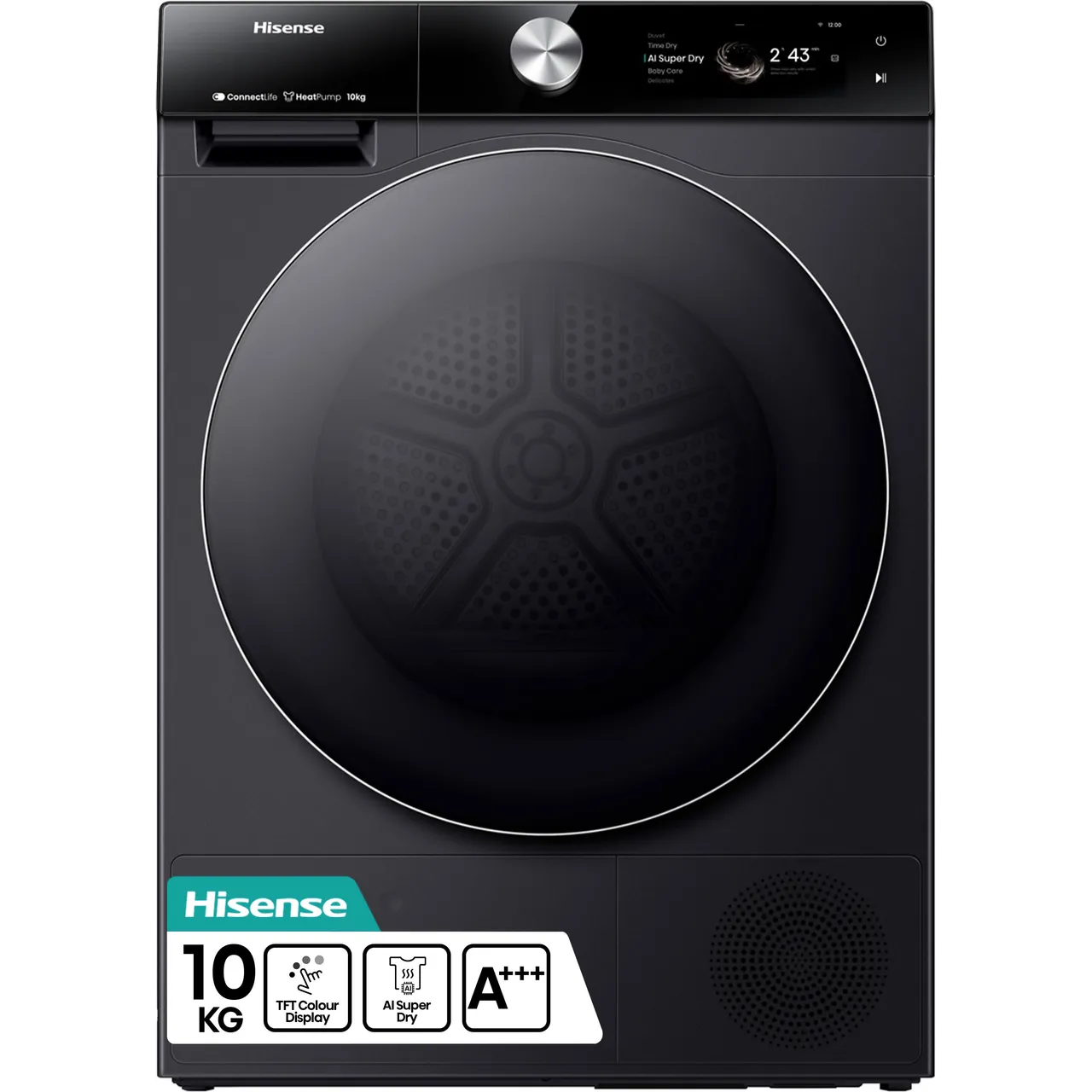 Secadora de bomba de calor HISENSE 7S Series DH7S107BB con IA y WiFi, 10 kg, color negro