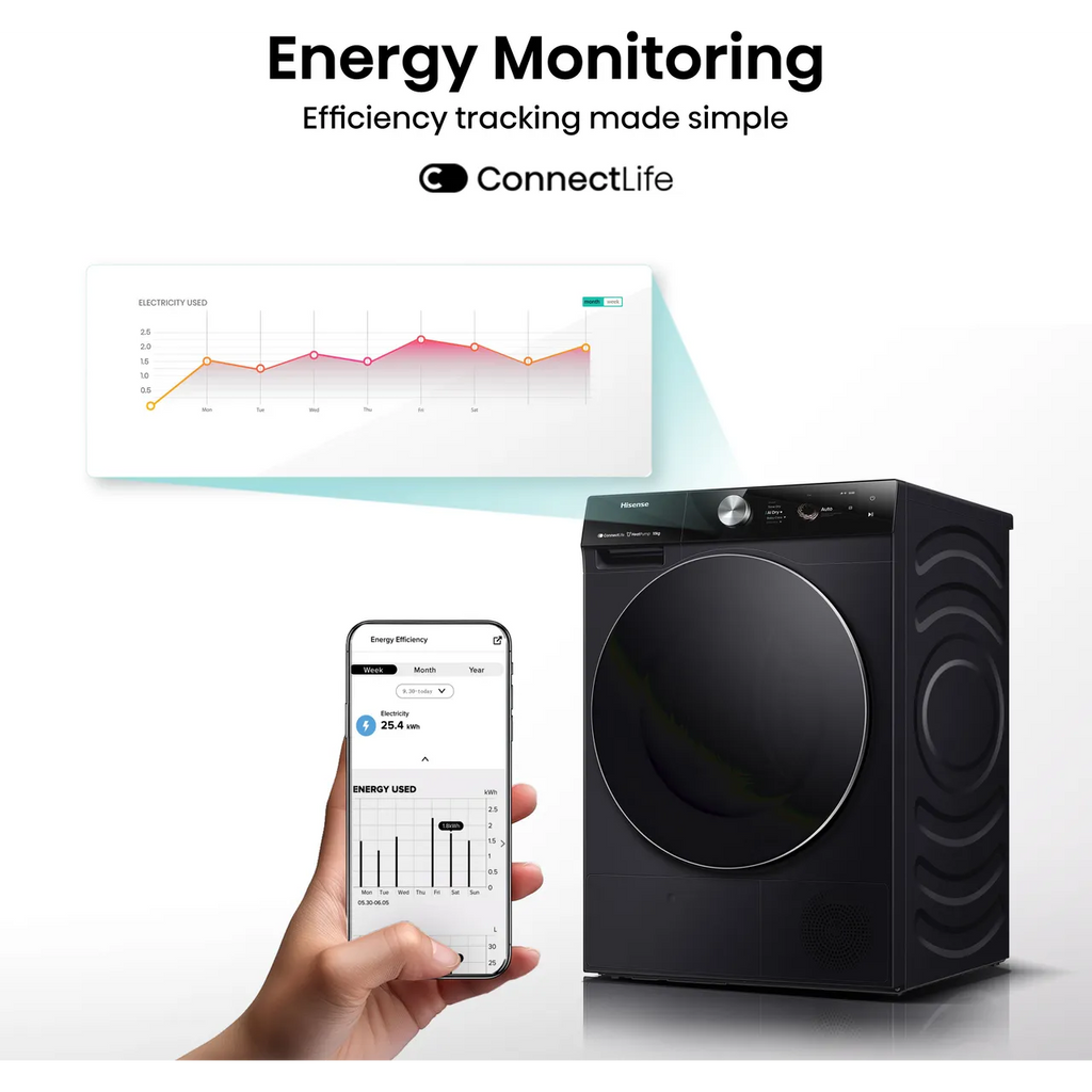 Secadora de bomba de calor HISENSE 7S Series DH7S107BB con IA y WiFi, 10 kg, color negro