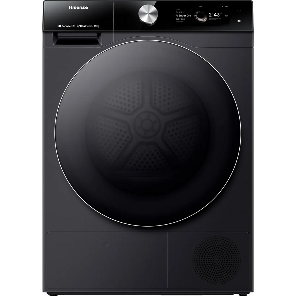 Secadora de bomba de calor HISENSE 7S Series DH7S107BB con IA y WiFi, 10 kg, color negro
