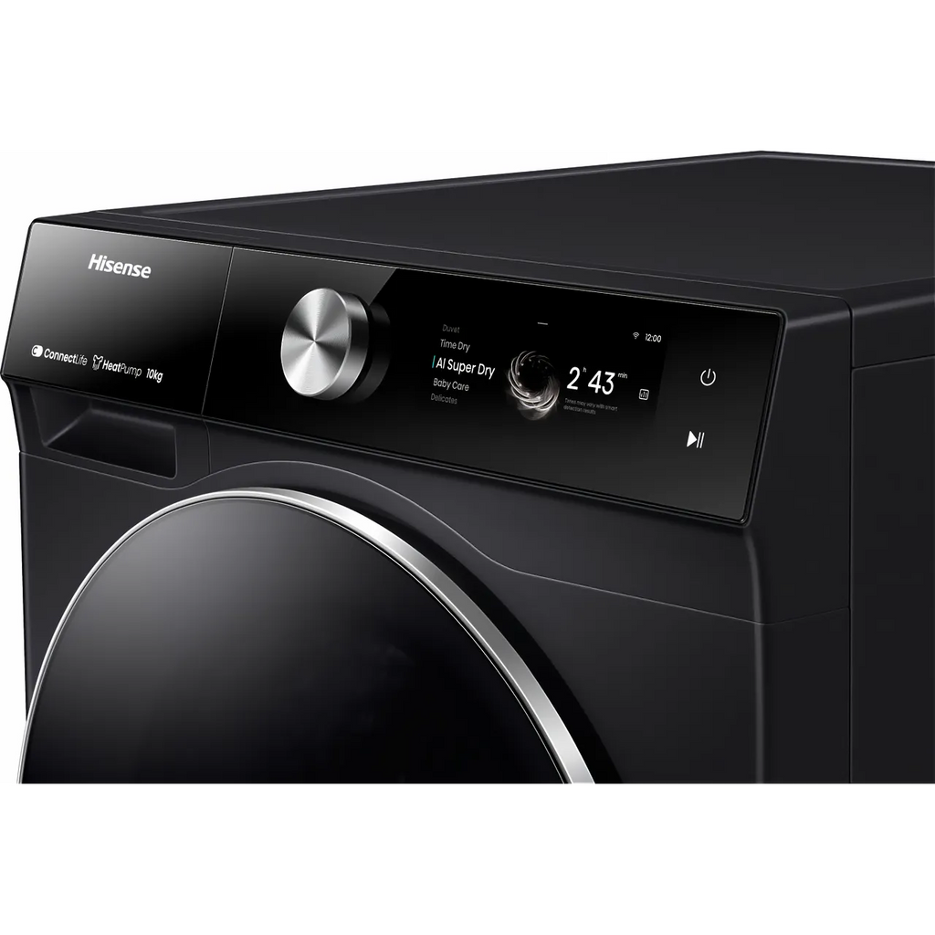 Secadora de bomba de calor HISENSE 7S Series DH7S107BB con IA y WiFi, 10 kg, color negro