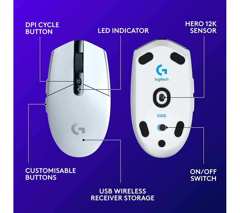Ratón óptico inalámbrico para gaming LOGITECH G305 Lightspeed - Blanco