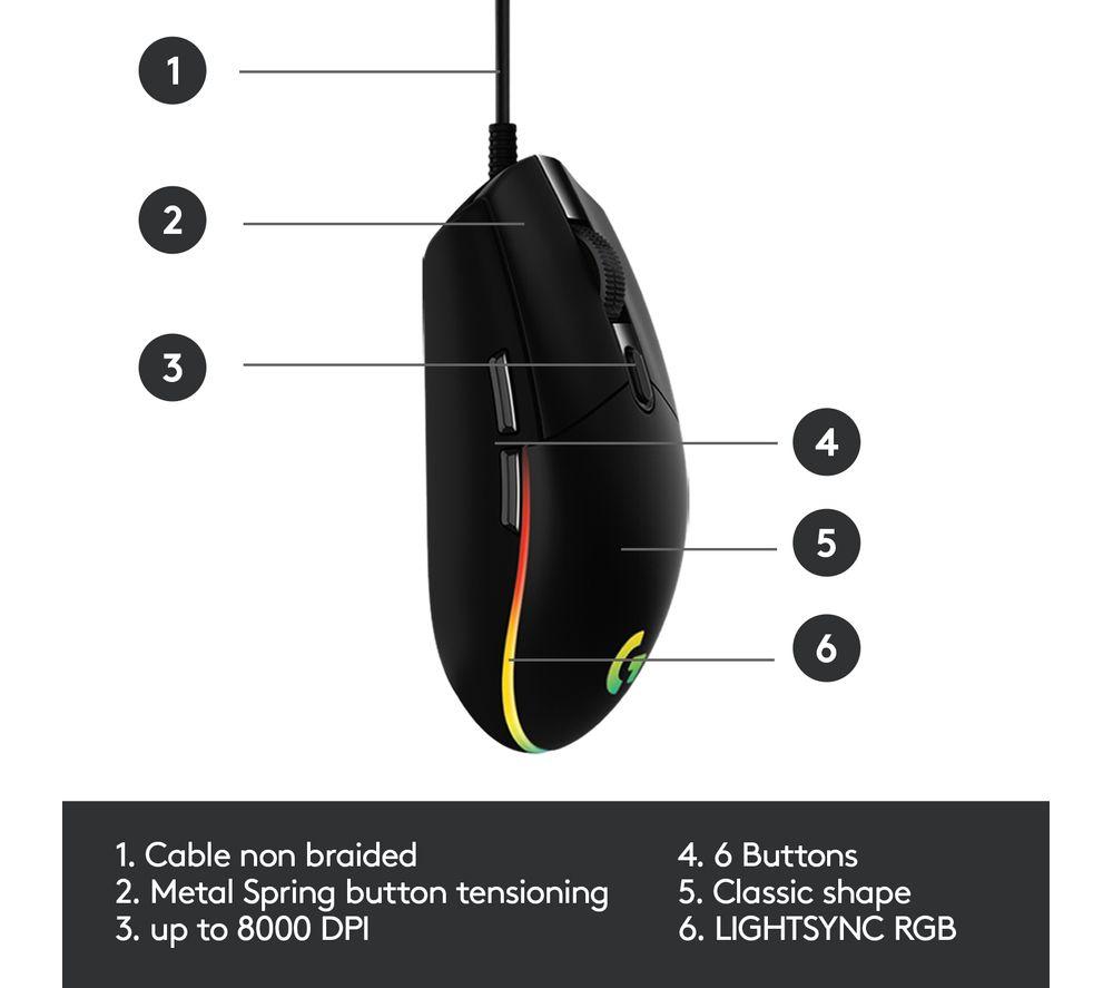 Ratón óptico para juegos LOGITECH G203 Lightsync - Negro