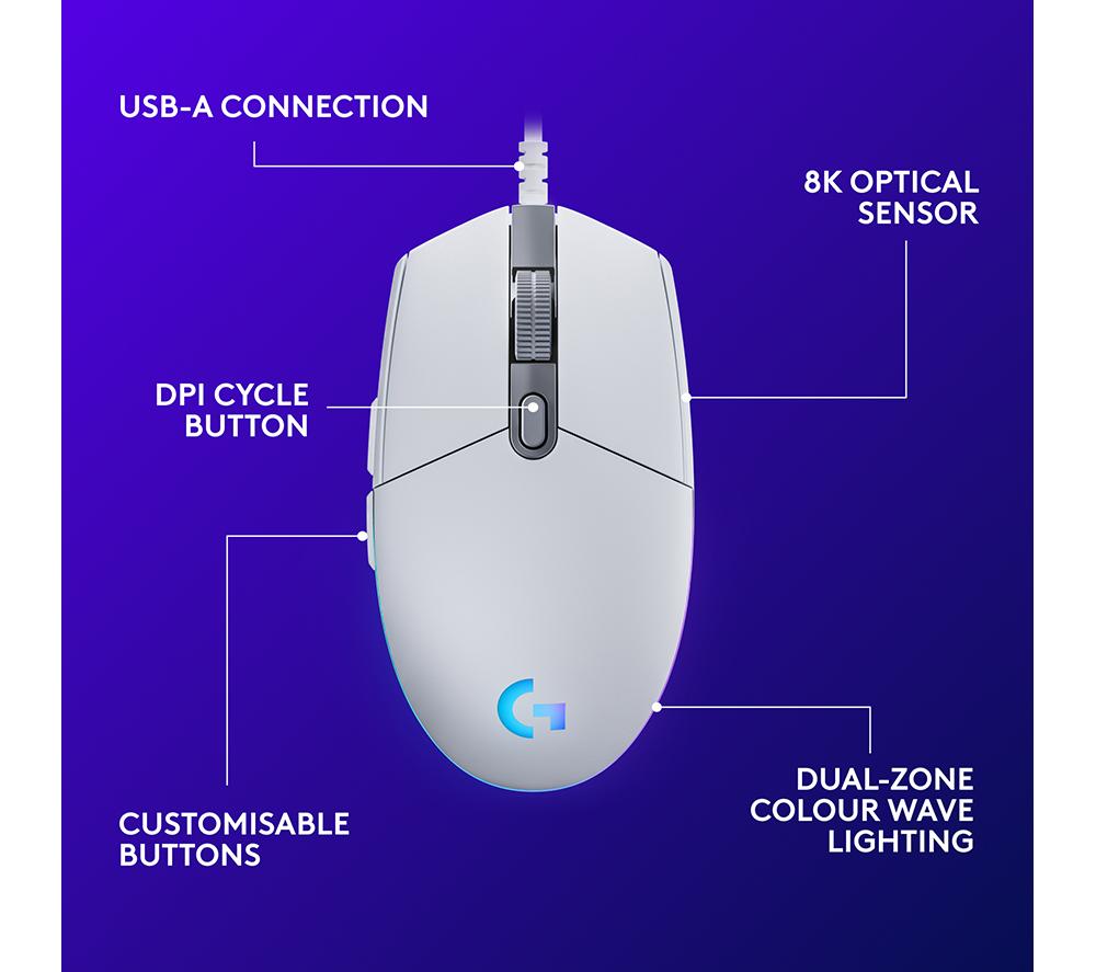 Mouse óptico para juegos Logitech G203 Lightsync - Blanco