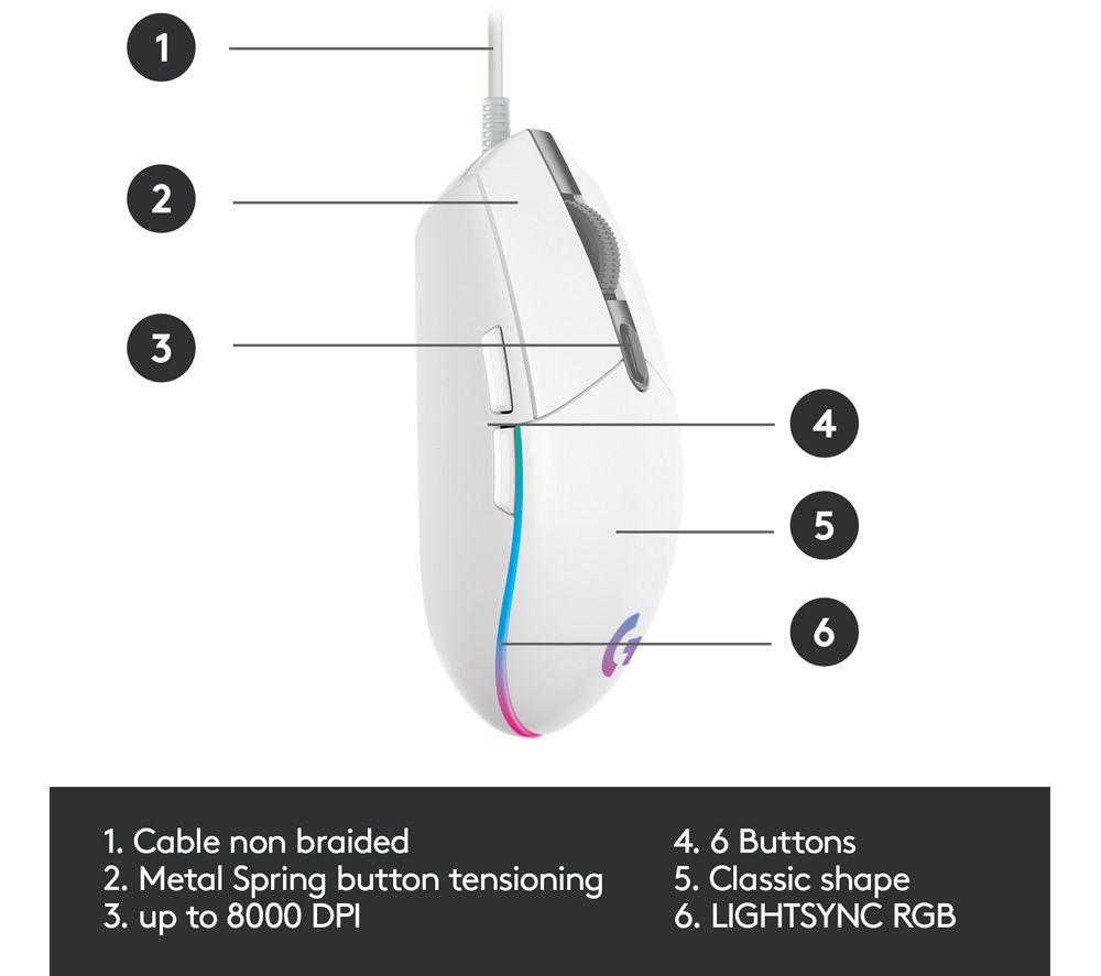 Mouse óptico para juegos Logitech G203 Lightsync - Blanco