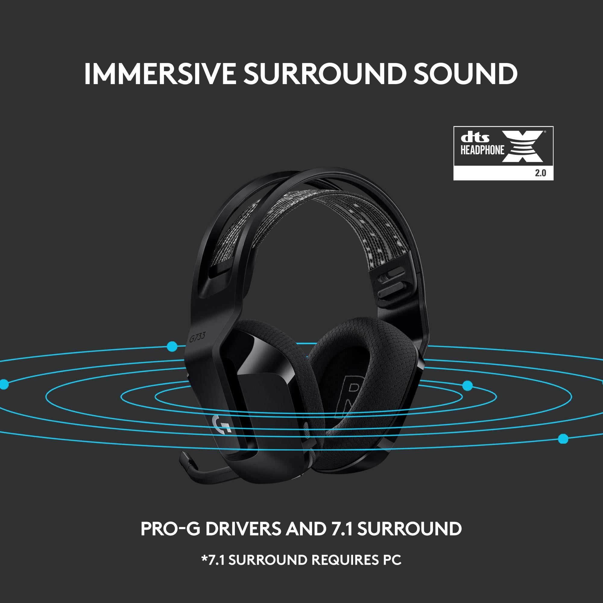 LOGITECH G733 LIGHTSPEED Kabelloses Gaming-Headset - Schwarz