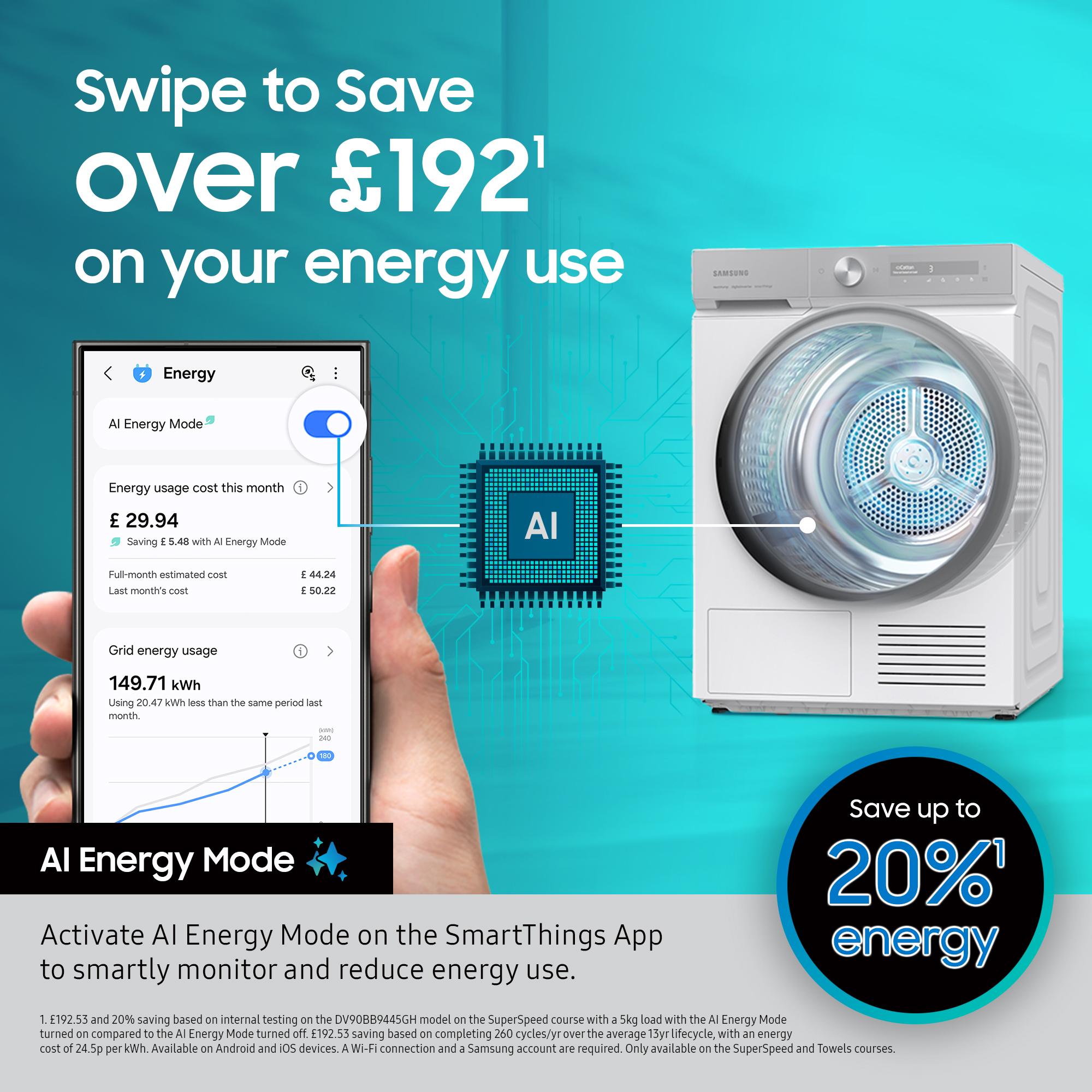Secadora de bomba de calor SAMSUNG Serie 6 AI Energy DV90T6240LH/S1 de 9 kg con WiFi - Blanca