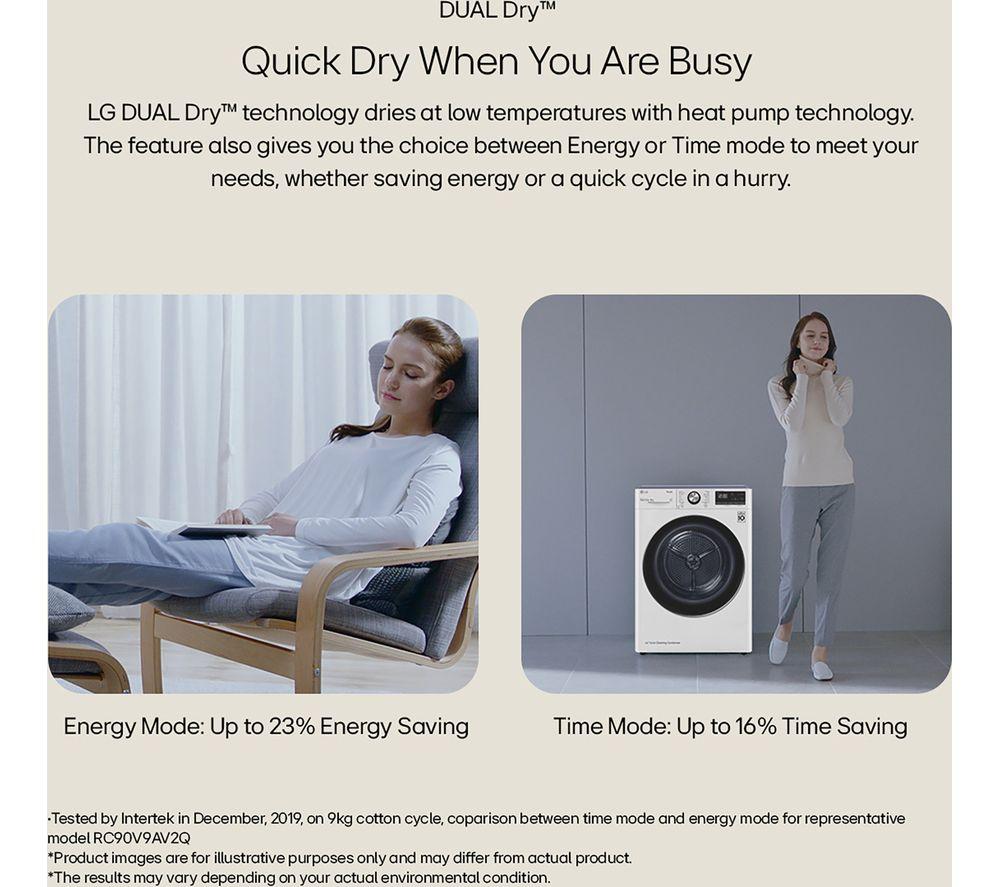 LG Series 4 ThinQ FDV709W WiFi-enabled 9 kg Heat Pump Tumble Dryer - White