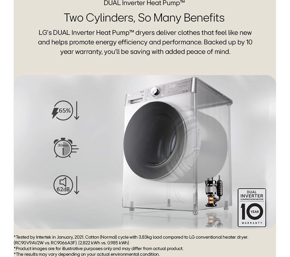 LG Series 4 ThinQ FDV709W WiFi-enabled 9 kg Heat Pump Tumble Dryer - White