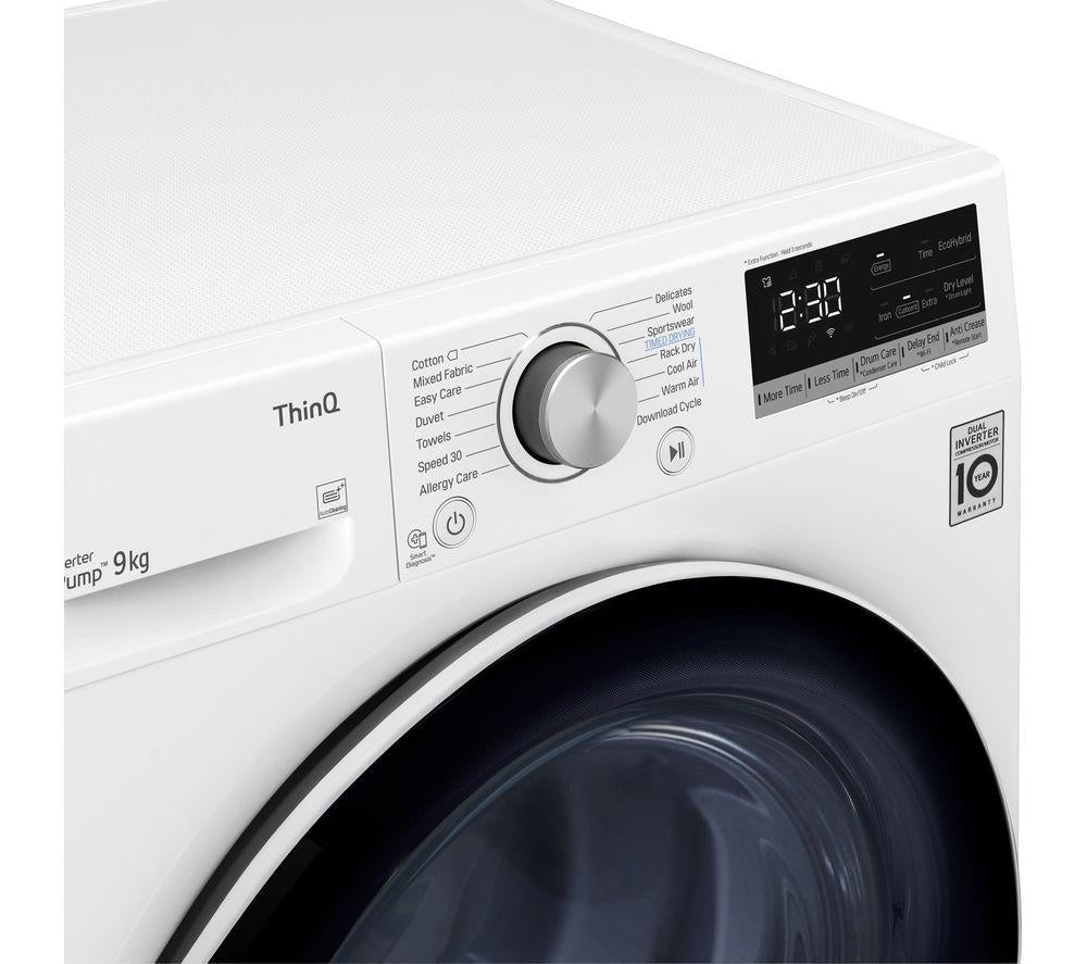 LG Series 4 ThinQ FDV709W WiFi-enabled 9 kg Heat Pump Tumble Dryer - White