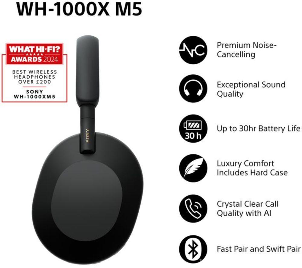 SONY WH-1000XM5 Wireless Bluetooth Noise-Cancelling Headphones - Black