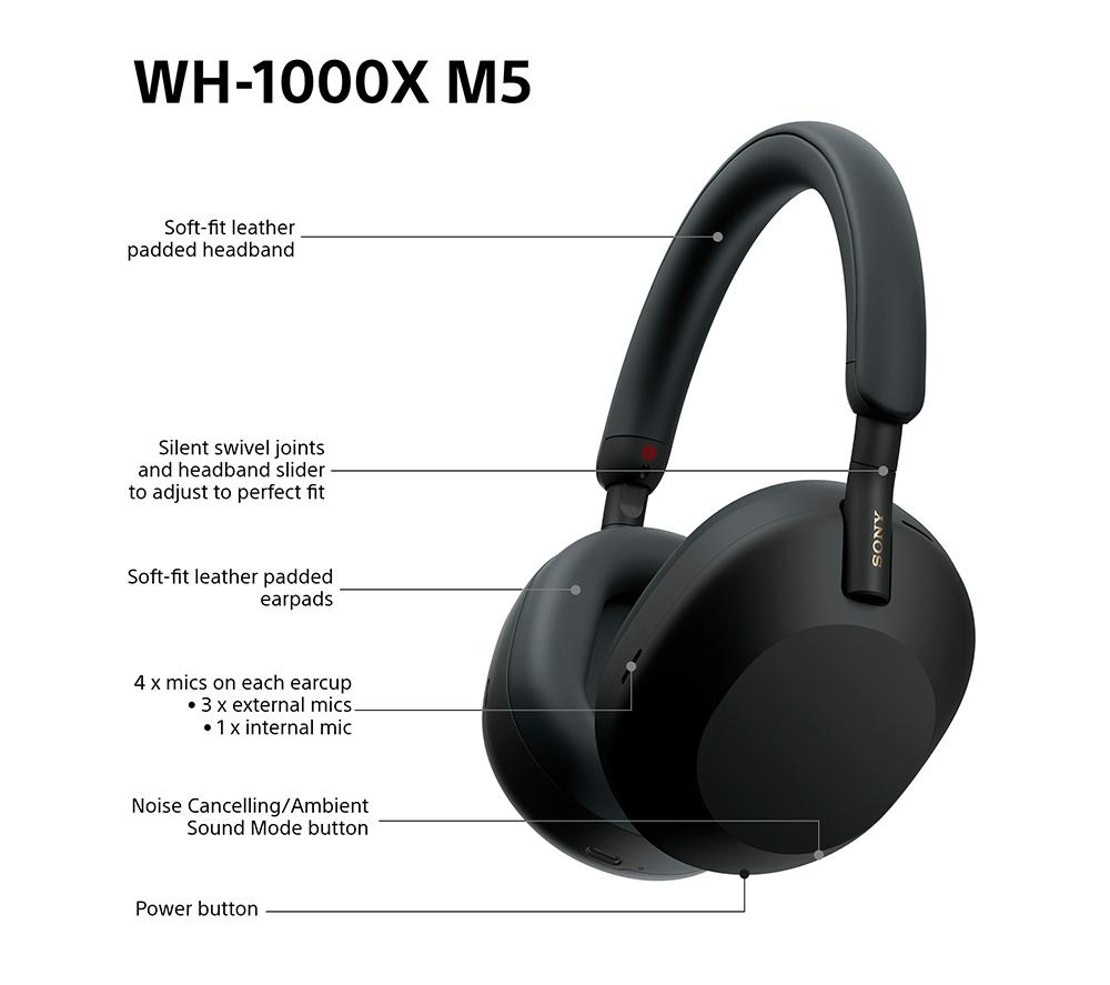 SONY WH-1000XM5 Wireless Bluetooth Noise-Cancelling Headphones - Black
