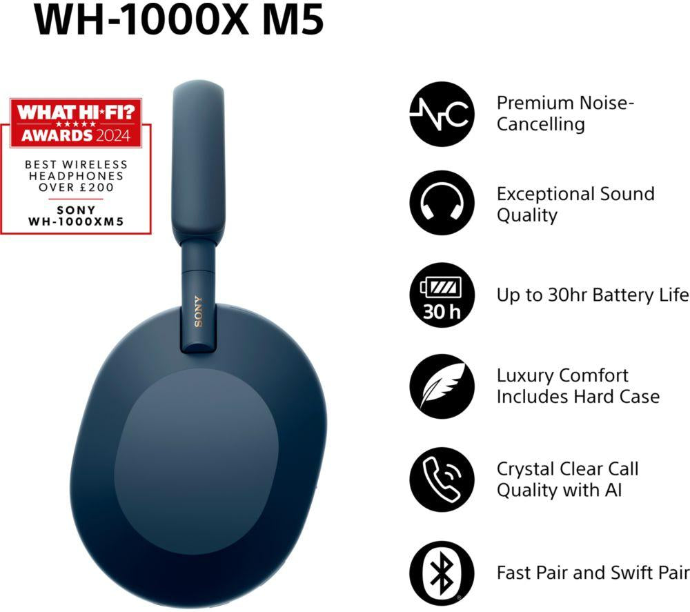 Auriculares inalámbricos Bluetooth con cancelación de ruido SONY WH-1000XM5 - Azul Noche