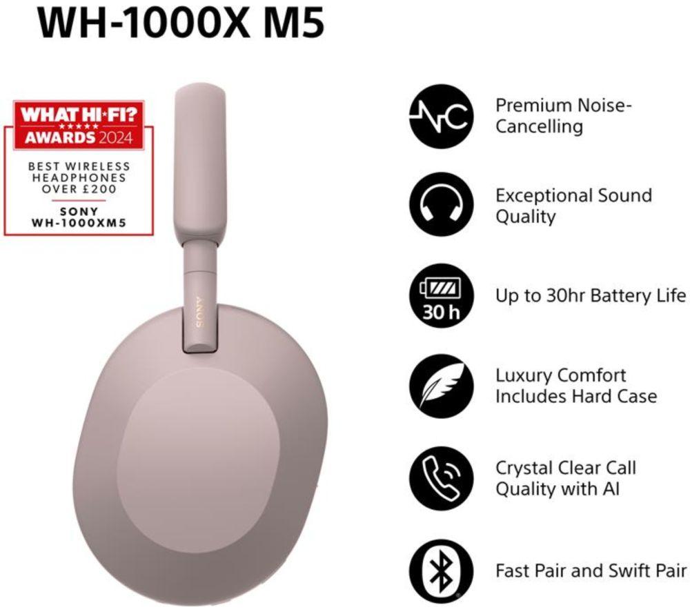 SONY WH-1000XM5 Wireless Bluetooth Noise-Cancelling Headphones - Smoky Pink