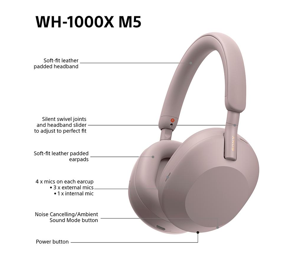 SONY WH-1000XM5 Wireless Bluetooth Noise-Cancelling Headphones - Smoky Pink