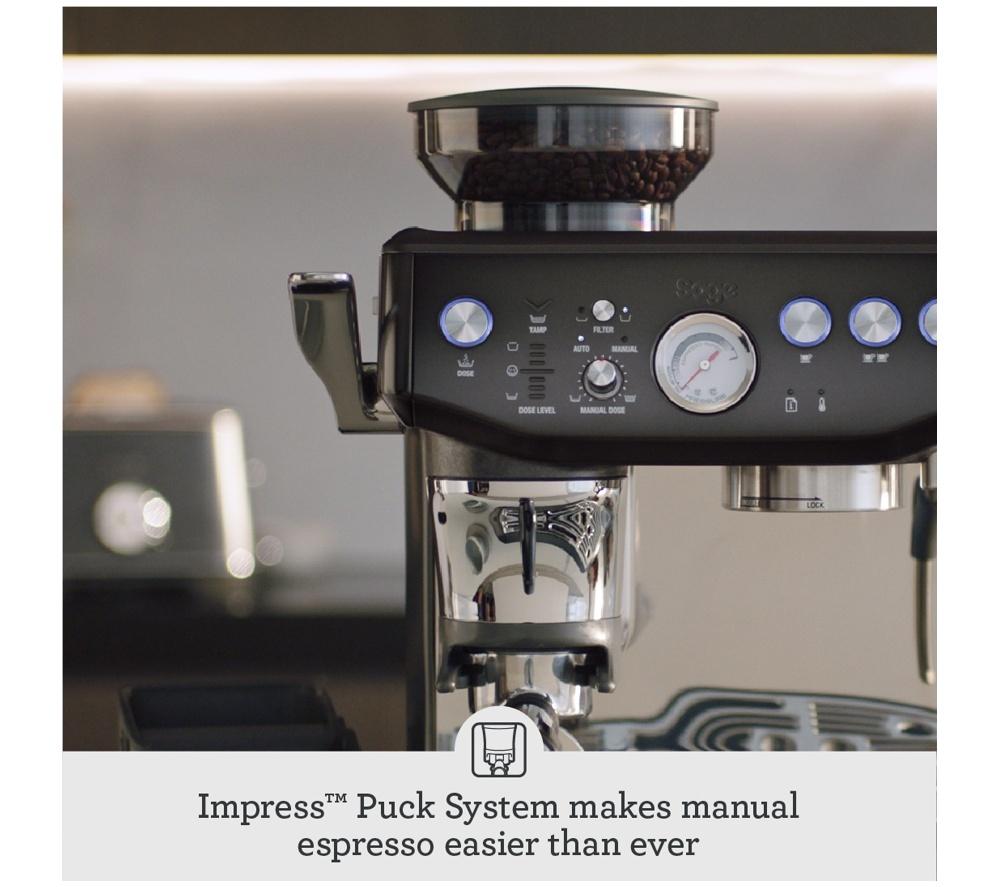 SAGE the Barista Express Impress SES876 Kaffeemaschine mit integriertem Mahlwerk - Schwarz gebürsteter Edelstahl