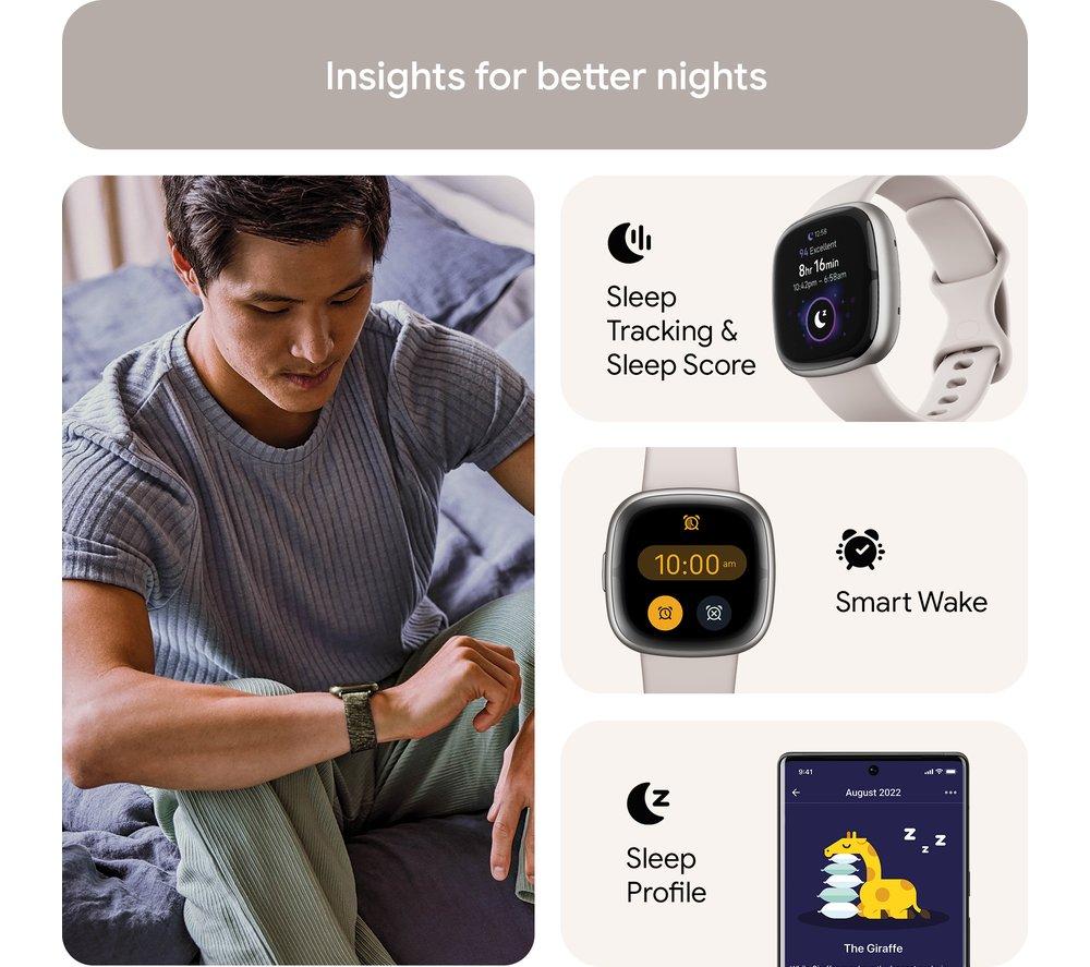 FITBIT Sense 2 Smartwatch – Mondweiß & Platin