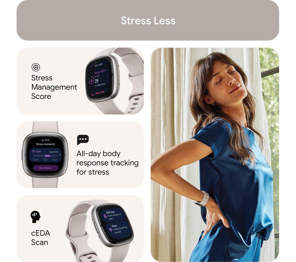 FITBIT Sense 2 Smartwatch – Mondweiß & Platin