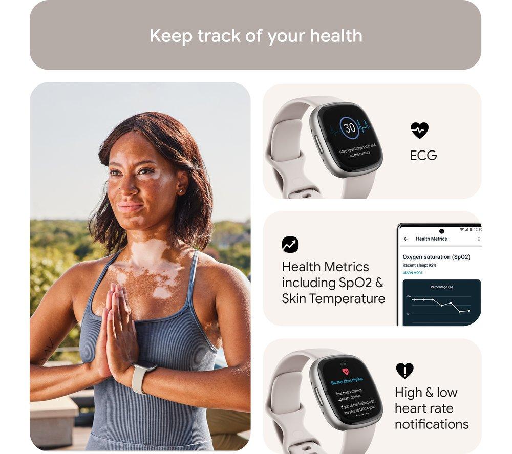FITBIT Sense 2 Smartwatch – Mondweiß & Platin