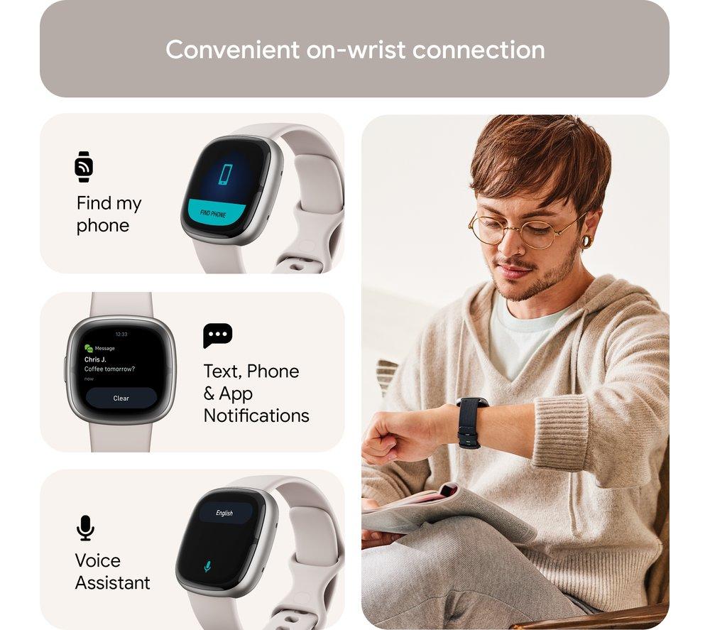FITBIT Sense 2 Smartwatch – Mondweiß & Platin