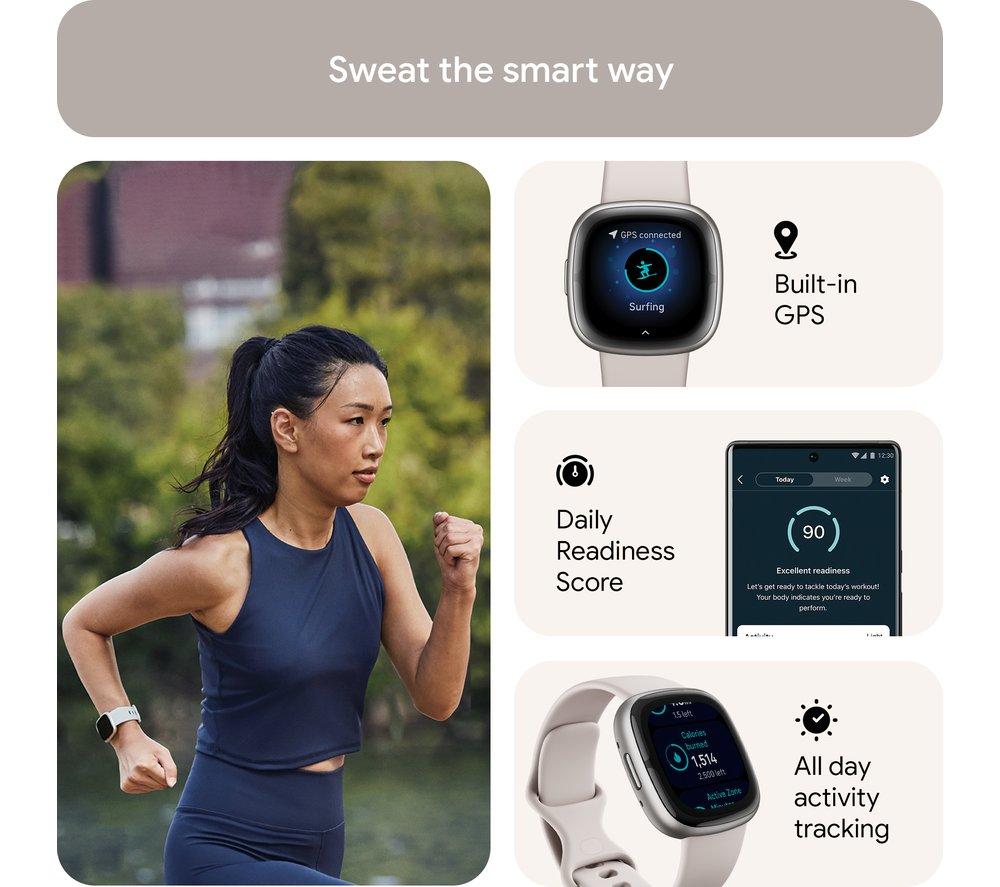 FITBIT Sense 2 Smartwatch – Mondweiß & Platin