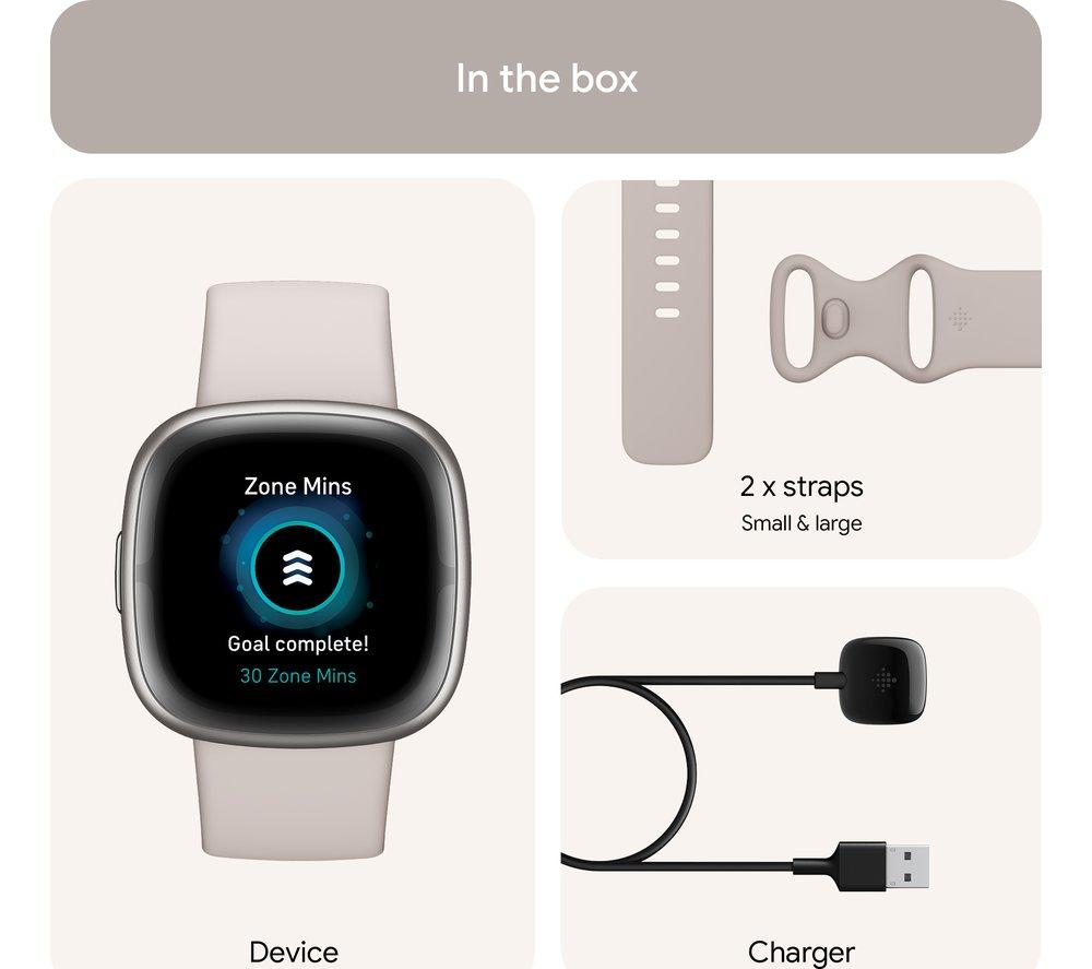 FITBIT Sense 2 Smartwatch – Mondweiß & Platin