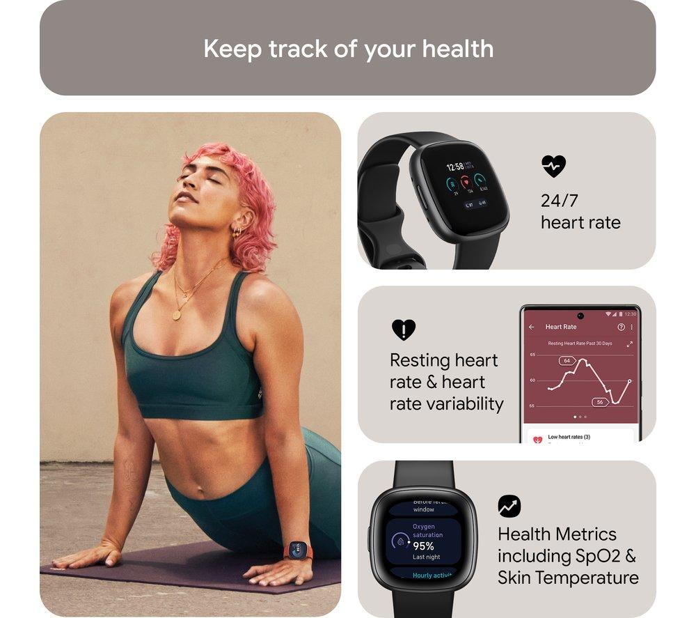 FITBIT Versa 4 Smartwatch - Schwarz & Graphit
