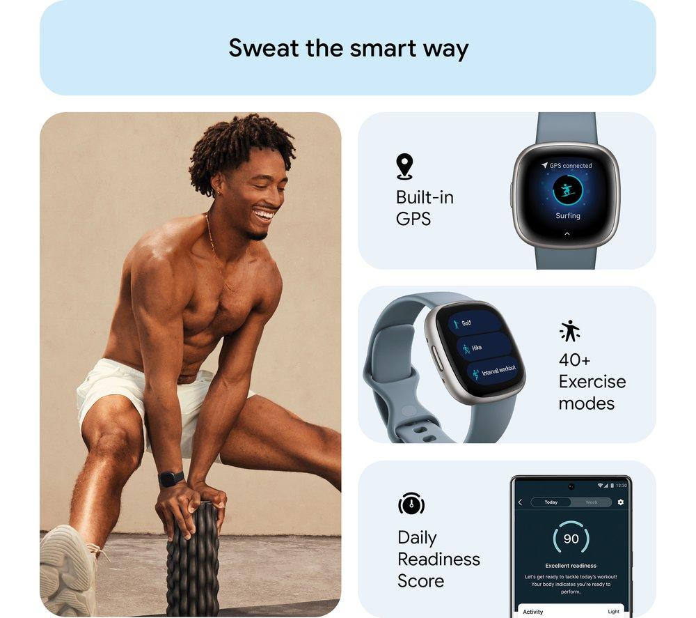 FITBIT Versa 4 Smart Watch - Waterfall Blue & Platinum