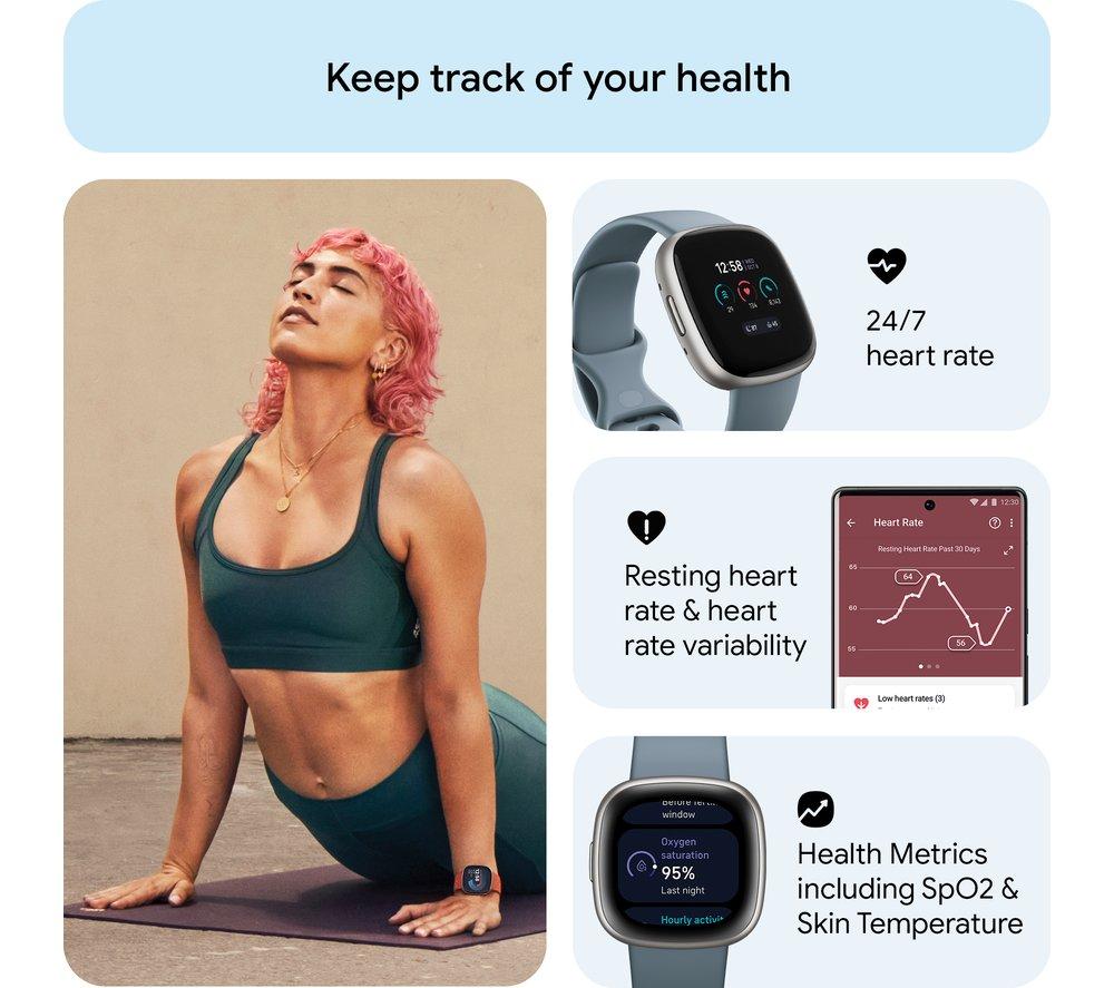 FITBIT Versa 4 Smart Watch - Waterfall Blue & Platinum