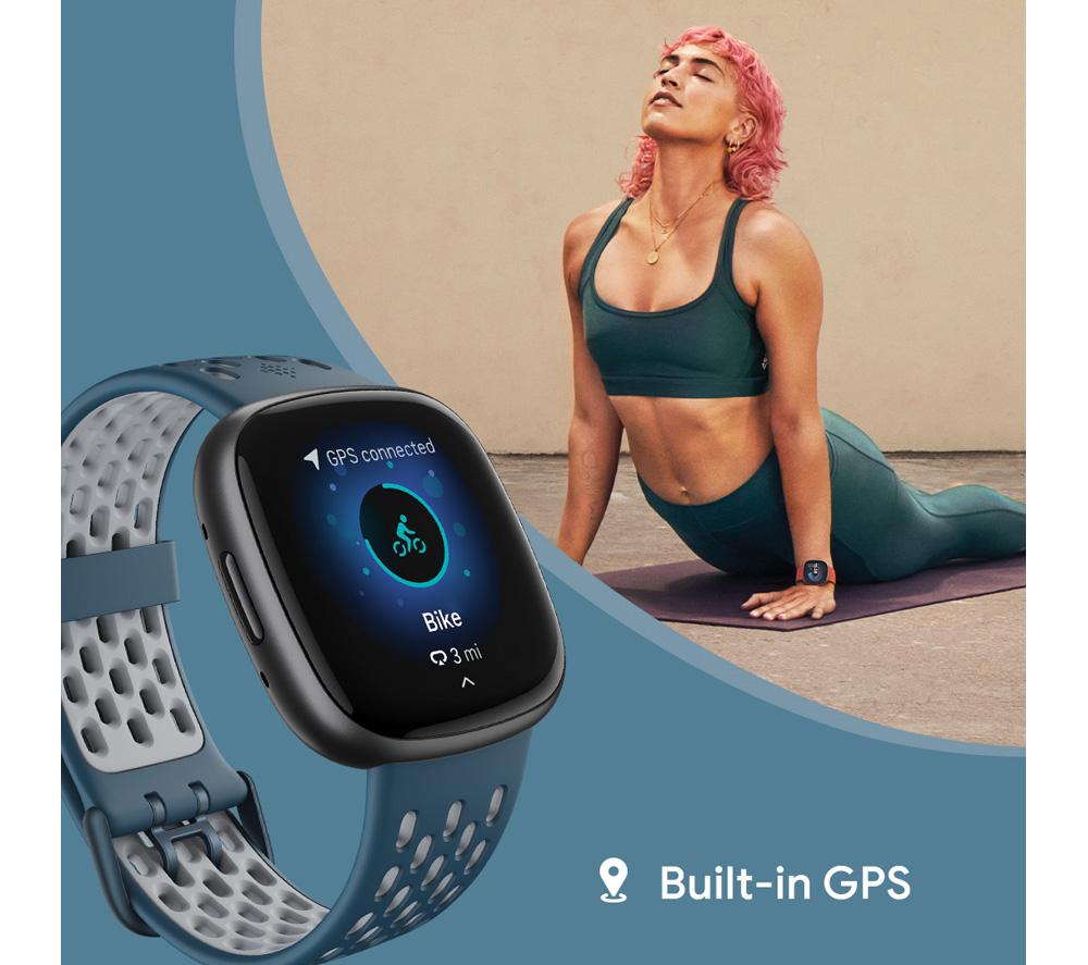 FITBIT Versa 4 Smart Watch Sports Pack with Additional Blue Sports Band - Black & Graphite