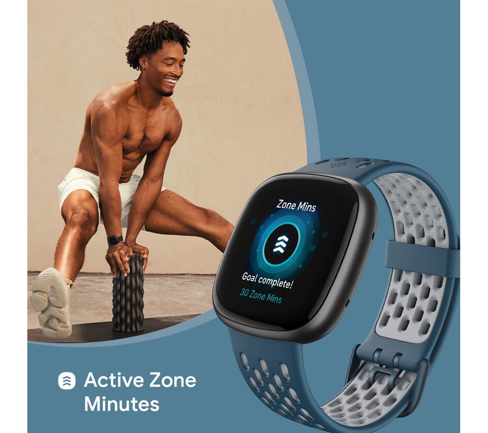 FITBIT Versa 4 Smart Watch Sports Pack with Additional Blue Sports Band - Black & Graphite