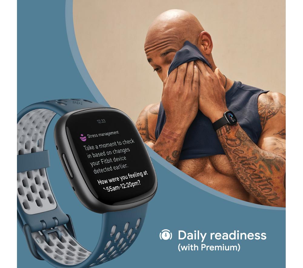 FITBIT Versa 4 Smart Watch Sports Pack with Additional Blue Sports Band - Black & Graphite