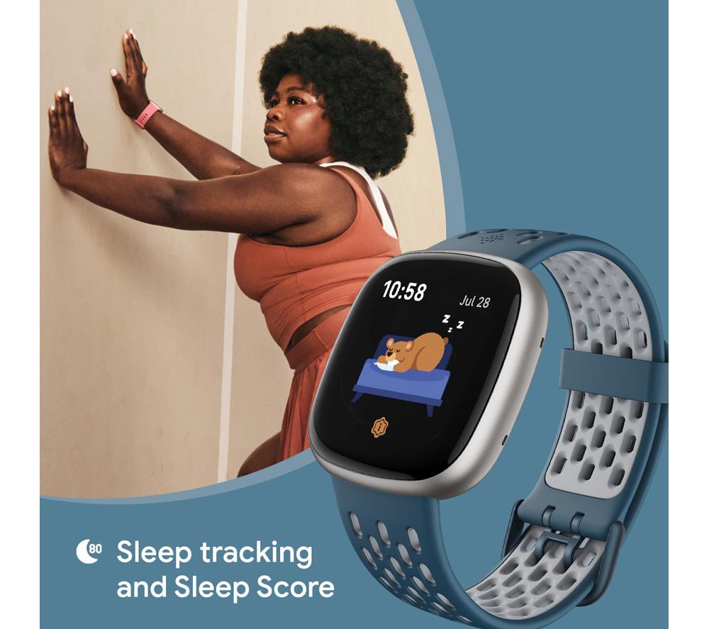 FITBIT Versa 4 Smart Watch Sports Pack with Additional Blue Sports Band - Black & Graphite