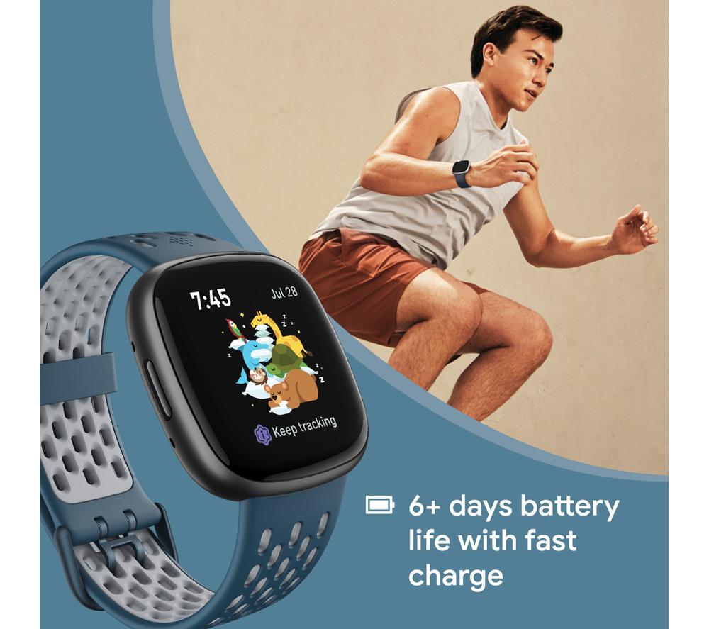 FITBIT Versa 4 Smart Watch Sports Pack with Additional Blue Sports Band - Black & Graphite