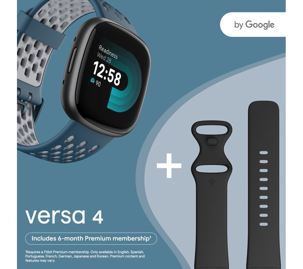 FITBIT Versa 4 Smart Watch Sports Pack with Additional Blue Sports Band - Black & Graphite