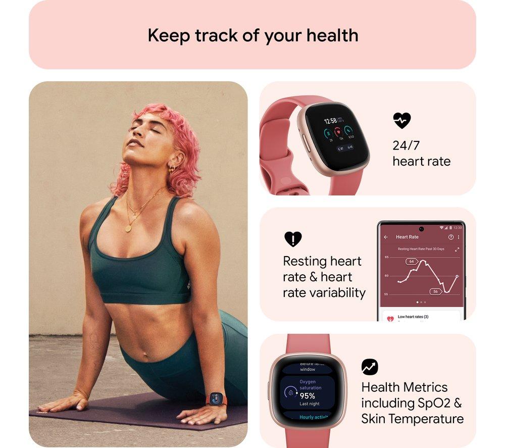 FITBIT Versa 4 Smart Watch - Pink Sand & Copper Rose